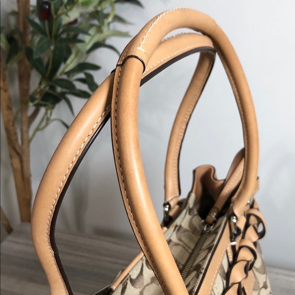 Coach Beige and Brown Signature Shoulder Bag With Tassel (BG1) - Picture 5 of 13